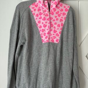 crown & ivy Gray Sweatshirt with Pink Leopard Yoke